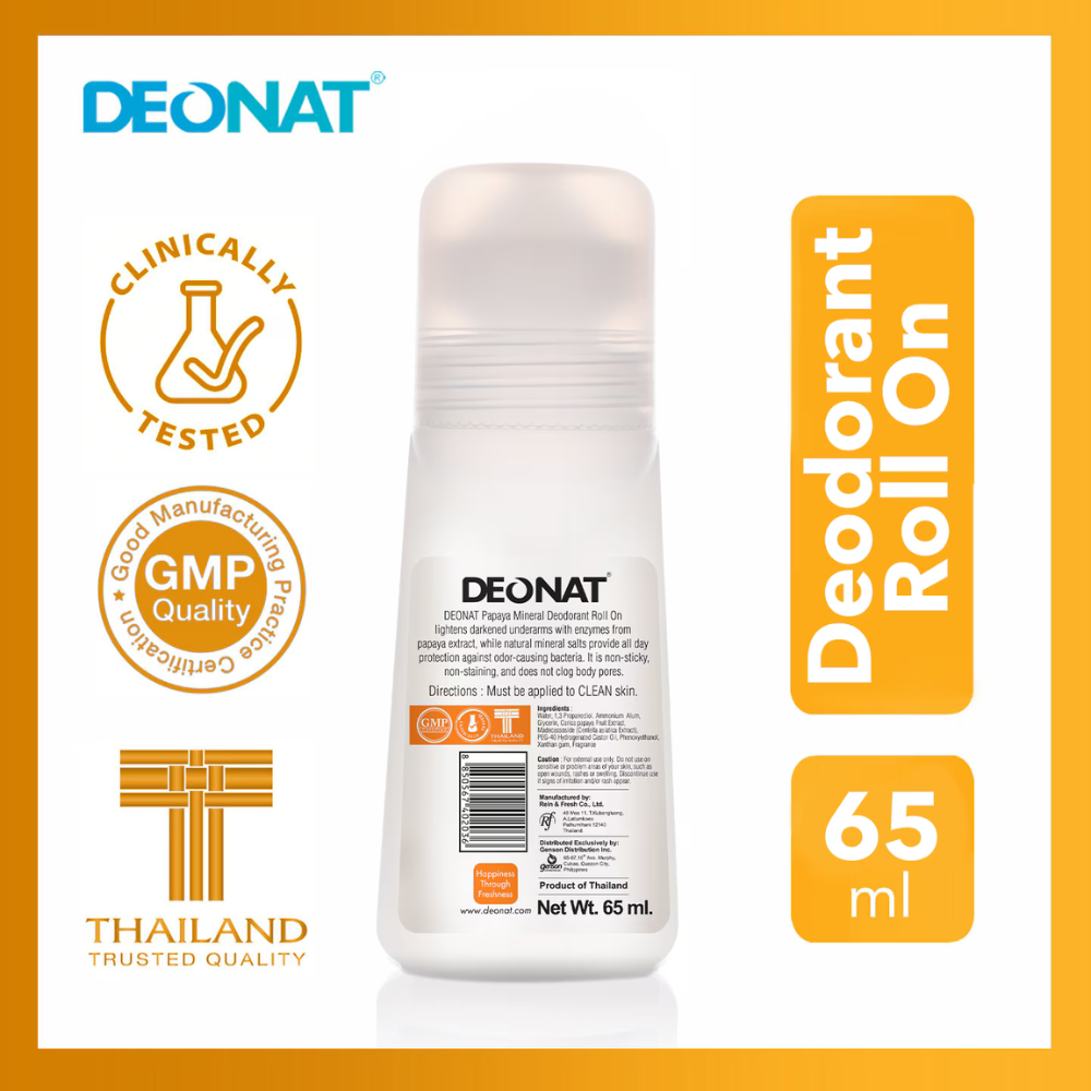 Deonat Papaya Mineral Deodorant Roll On Extra Brightening 65ml