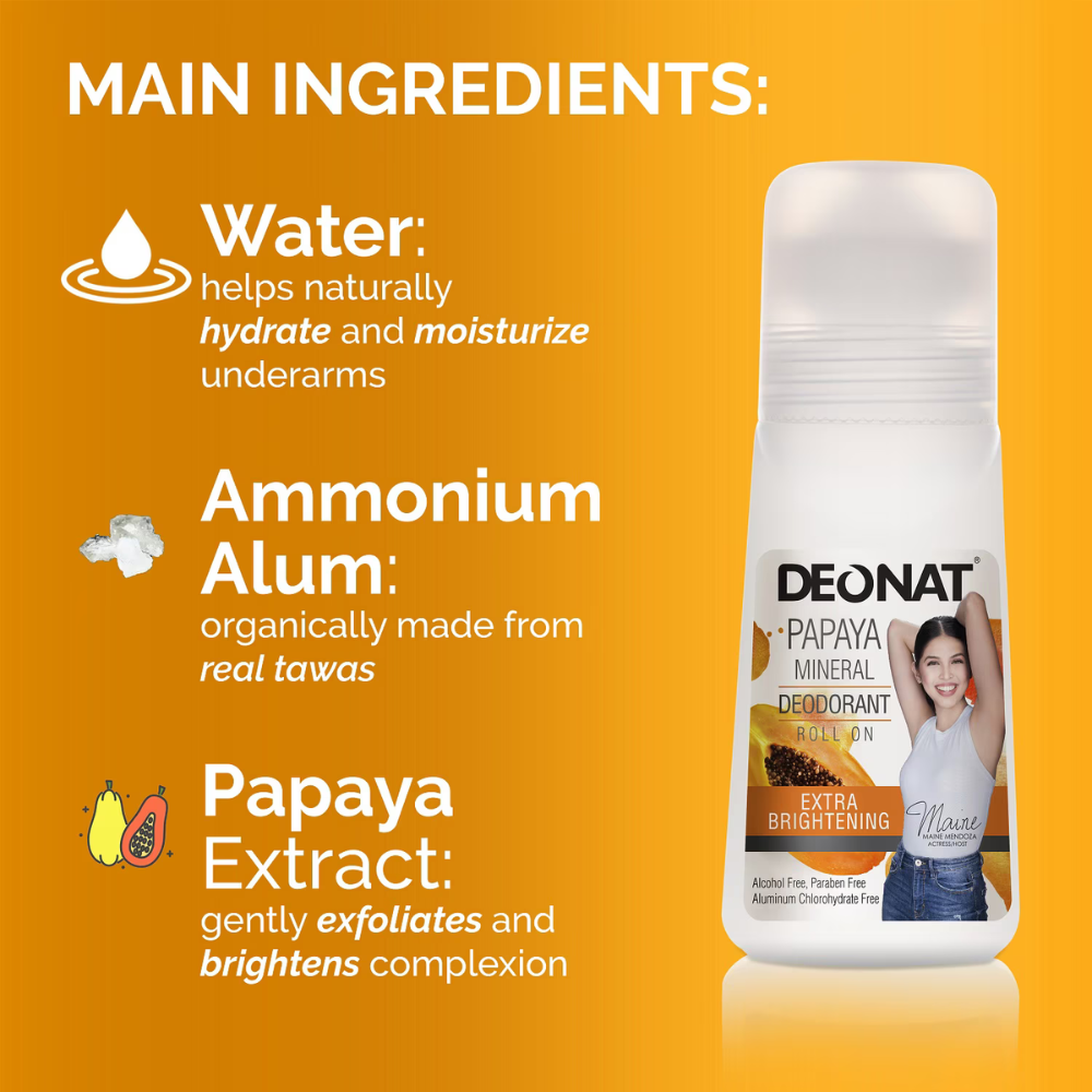Deonat Papaya Mineral Deodorant Roll On Extra Brightening 65ml