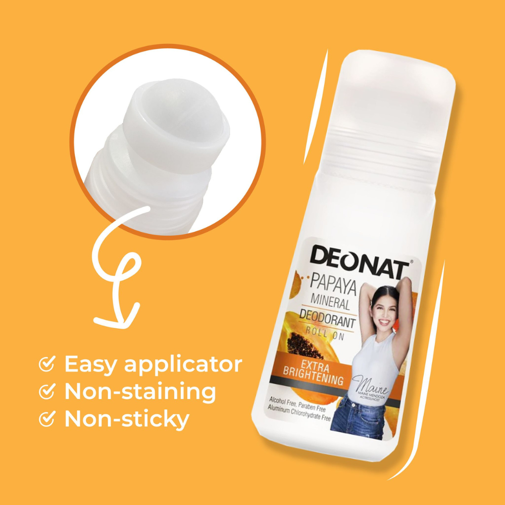 Deonat Papaya Mineral Deodorant Roll On Extra Brightening 65ml