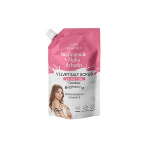 Luxe Organix Niacinamide + Alpha Arbutin Velvet Shower Salt Scrub 300g Heart Evangelista
