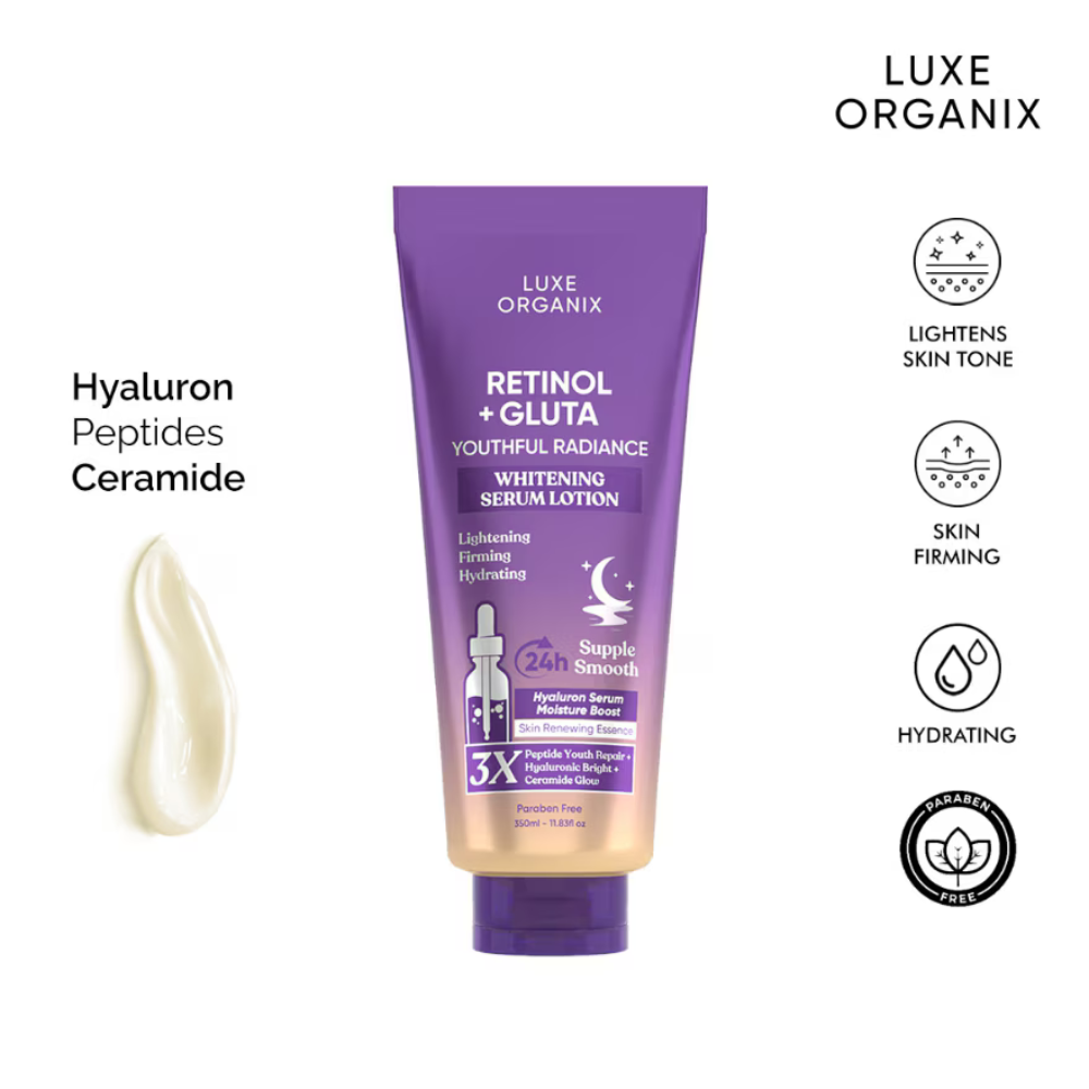 Luxe Organix Retinol + Gluta Youthful Radiance Whitening Serum Lotion 350ml