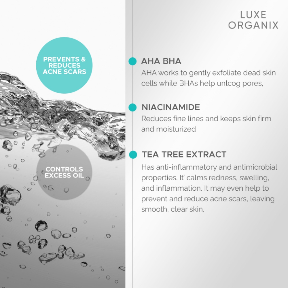 Luxe Organix Miracle Solutions AHA/BHA Tea Tree Pore Clarifying Treatment Toner 150ml