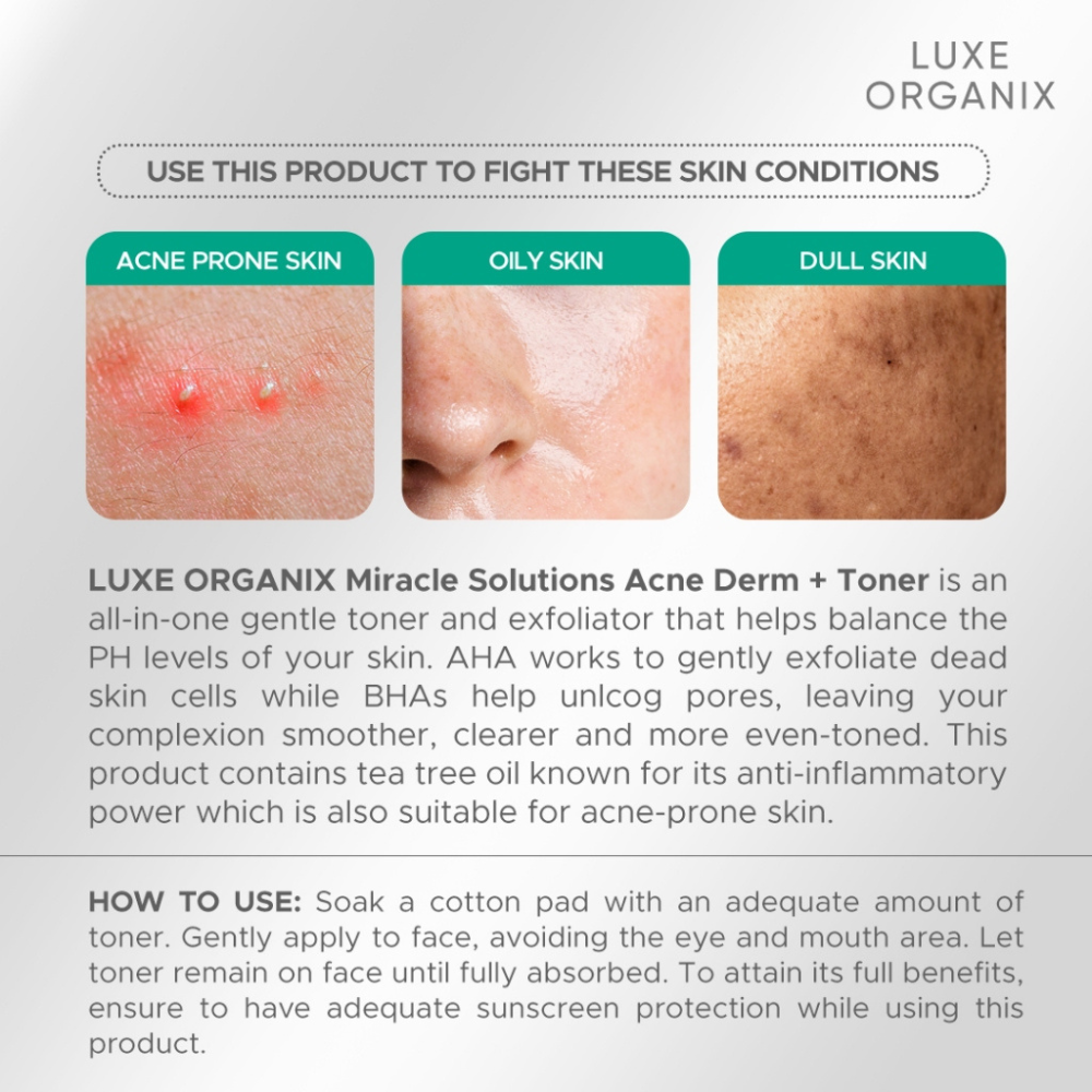 Luxe Organix Miracle Solutions AHA/BHA Tea Tree Pore Clarifying Treatment Toner 150ml