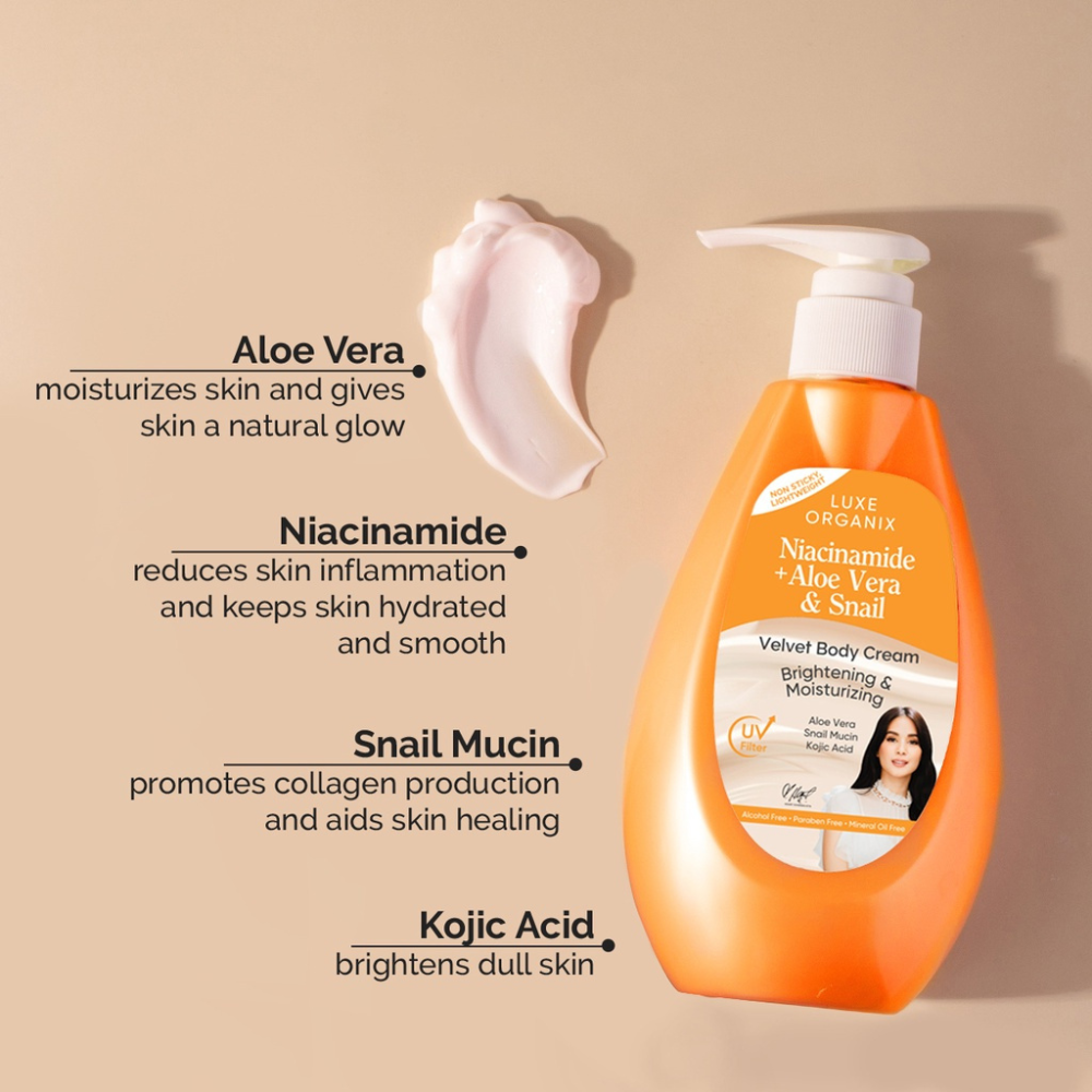 Luxe Organix Niacinamide + Aloe Vera and Snail Velvet Body Lotion