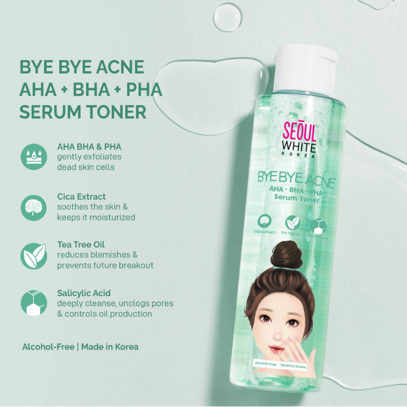 Seoul White Korea Bye Bye Acne AHA BHA PHA Serum Toner