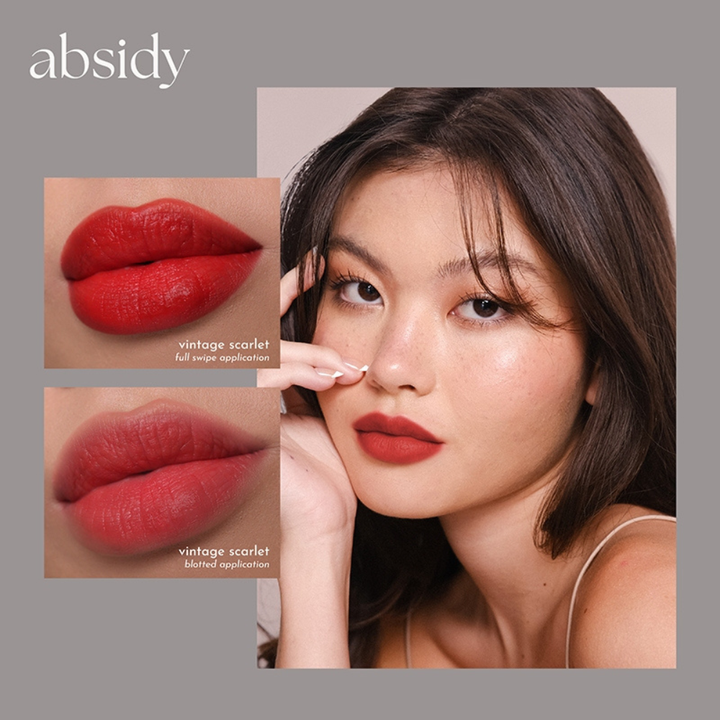 Absidy Beauty Cashmere Kiss Matte Lipstick Heart Evangelista Swatches Lips Arm Swatches Vintage Scarlet