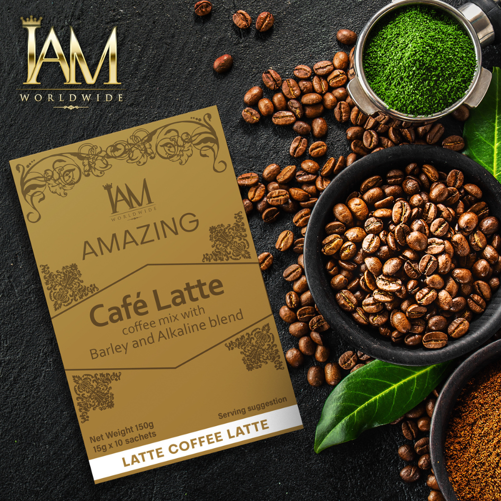 I AM Worldwide Amazing Cafe Latte with Barley and Alkaline Powered Drink Mix