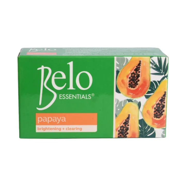 Belo Essentials papaya soap bar packaging on a white background