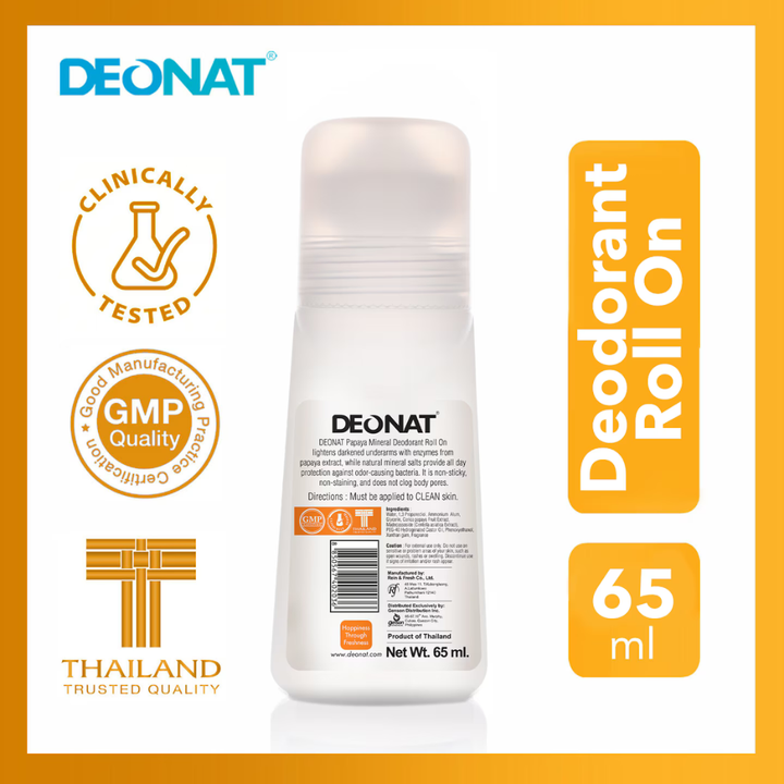 Deonat Papaya Mineral Deodorant Roll On Extra Brightening 65ml