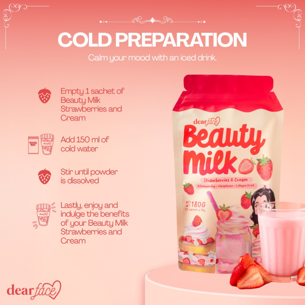 Beauty Milk Strawberries and Cream - Ashwagandha + Glutathione + Collagen Drink Beauty Milk Strawberries and Cream - Ashwagandha + Glutathione + Collagen Drink