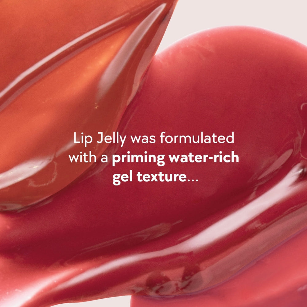 Close-up of glossy gel swatches showing Lip Jelly - dewy gel tint by Happy Skin with a water-rich texture