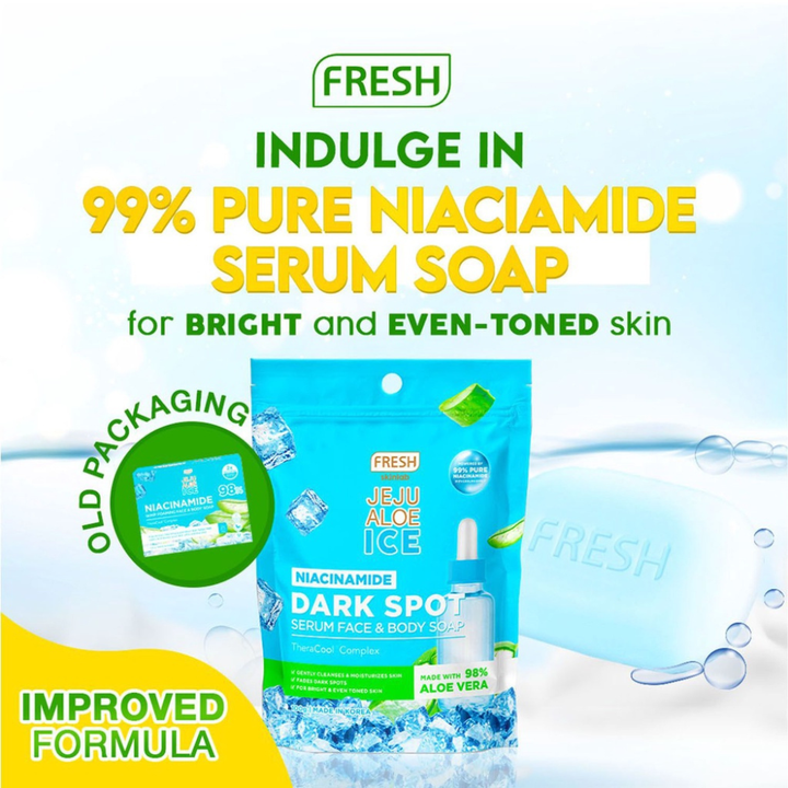 Fresh Skinlab Jeju Aloe Ice 3 in 1 Niacinamide Dark Spot Serum Face and Body Soap 