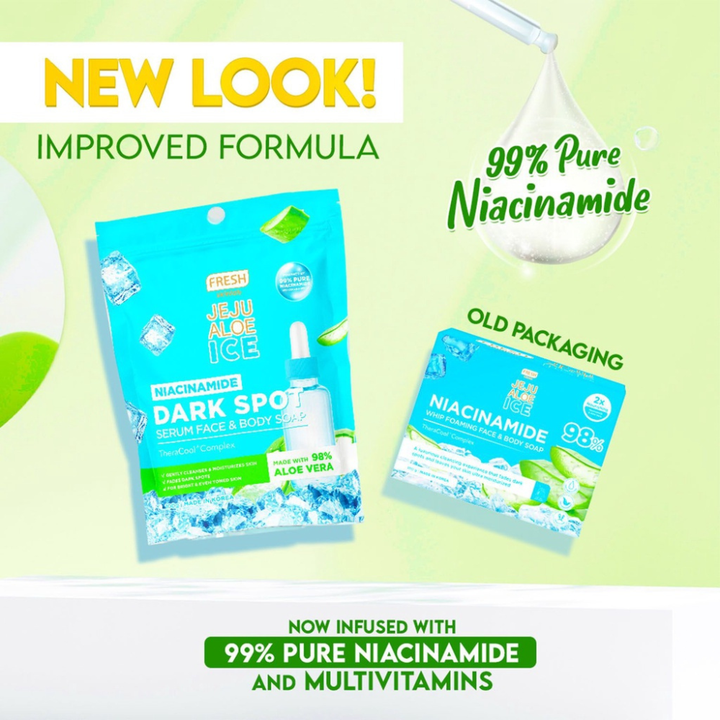 Fresh Skinlab Jeju Aloe Ice 3 in 1 Niacinamide Dark Spot Serum Face and Body Soap 