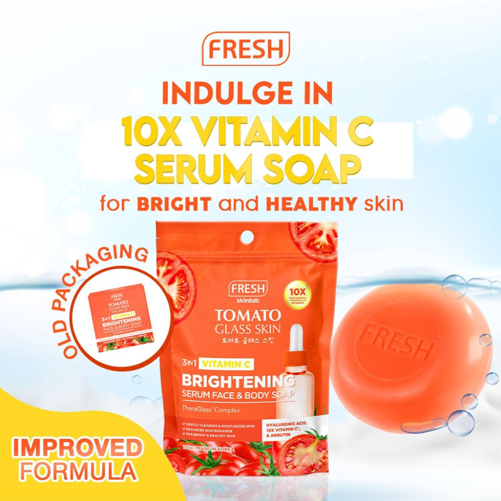 Fresh Skinlab Philippines Tomato Glass Skin 3 in 1 Vitamin C Brightening Serum Face & Body Soap 100g
