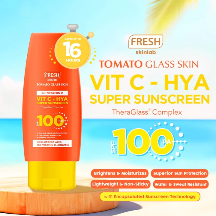 Fresh Philippines Skinlab Tomato Glass Skin 3 in 1 Vit C- Hya Super Sunscreen SPF 100 100ml