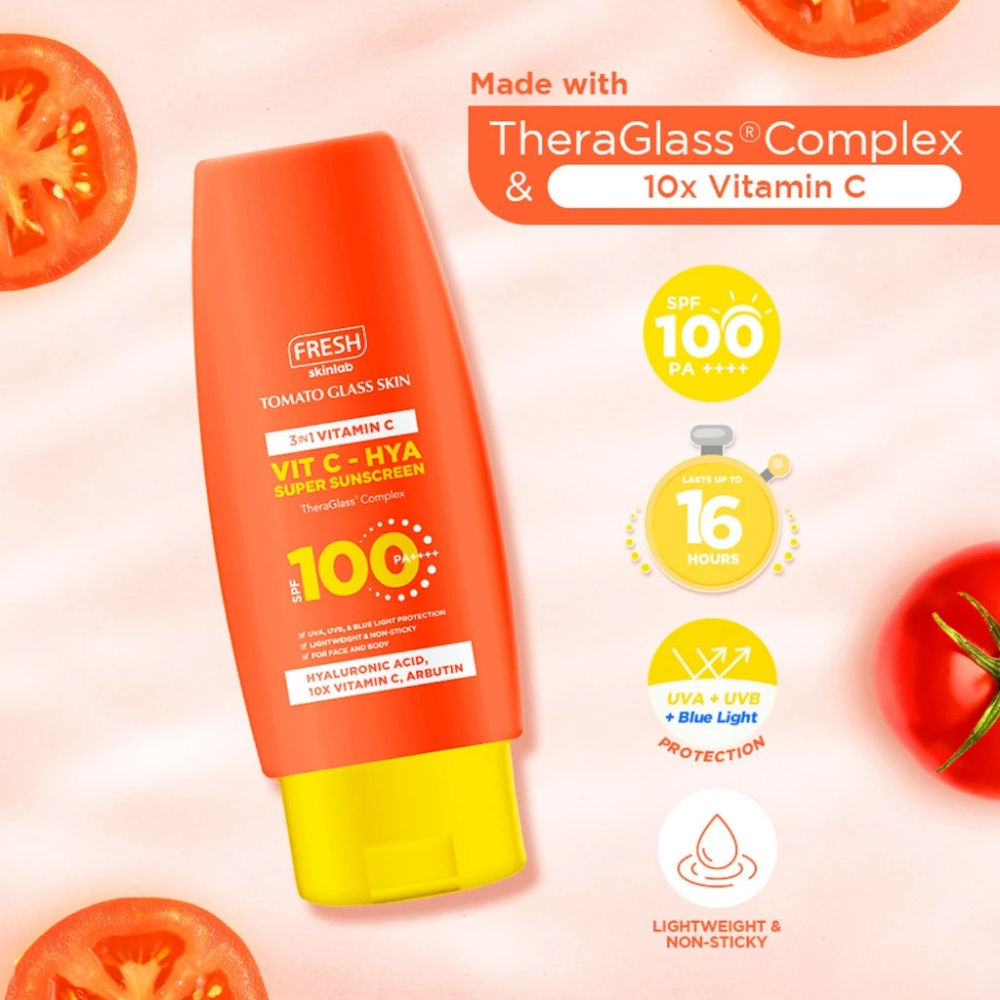 Fresh Philippines Skinlab Tomato Glass Skin 3 in 1 Vit C- Hya Super Sunscreen SPF 100 100ml