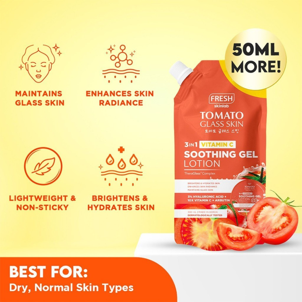 3 in 1 Vitamin C Tomato Glass Skin Soothing Gel Lotion Pouch