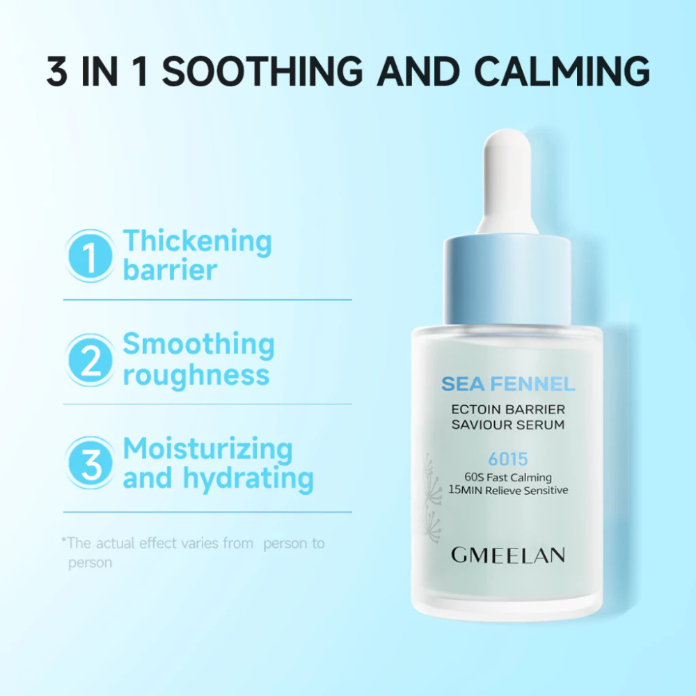 GMEELAN serum bottle with text on a light blue background