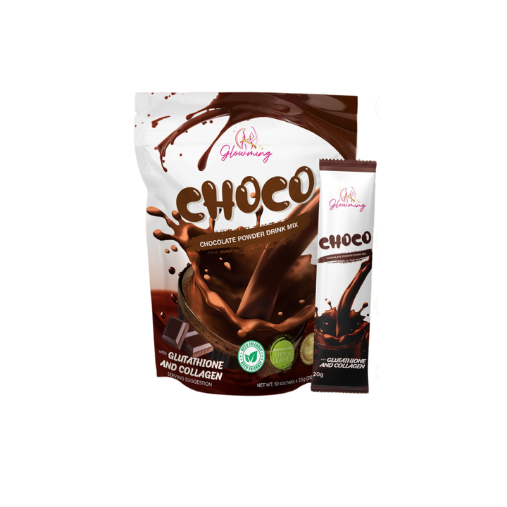 Chocolate powder drink mix packaging with brand logo on a white background
