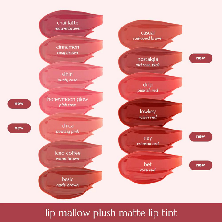 Happy Skin Lip Mallow Plush Matte Lip Tint - Drip Swatches
