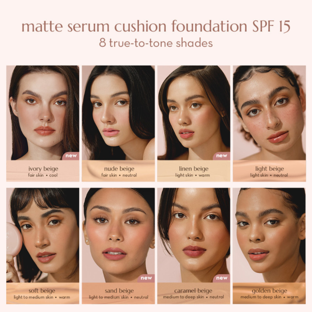 Happy Skin Second Skin Matte Serum Cushion Foundation With SPF15 Tone Swatches Shade