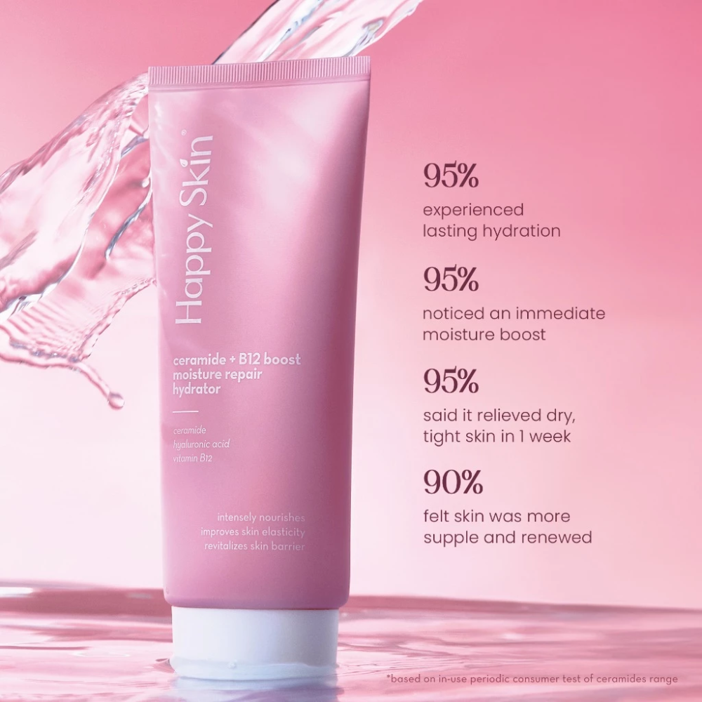 Pink skincare product with hydration benefits on a pink background