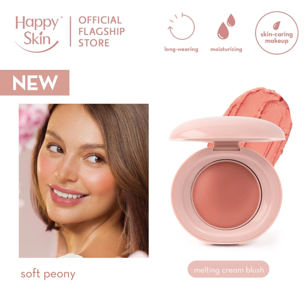 Happy Skin Second Skin Melting Cream Blush in soft peony shade with moisturizing, long-wearing formula by Happy Skin