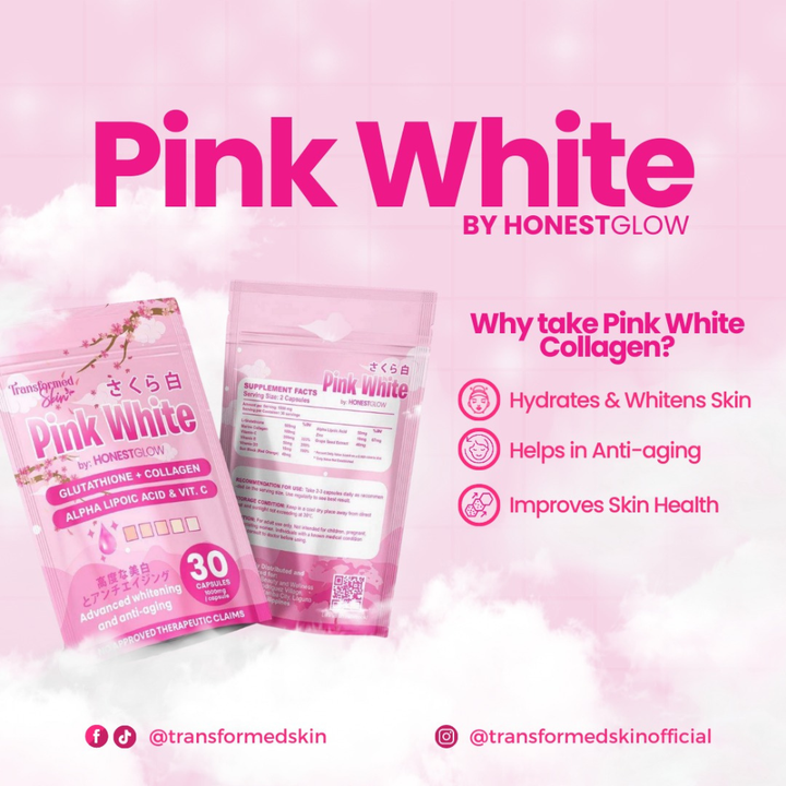 Transformed Skin Pink White Glutathione + Collagen Capsules -30 Capsules