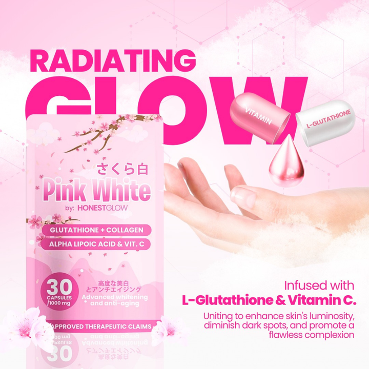 Transformed Skin Pink White Glutathione + Collagen Capsules -30 Capsules