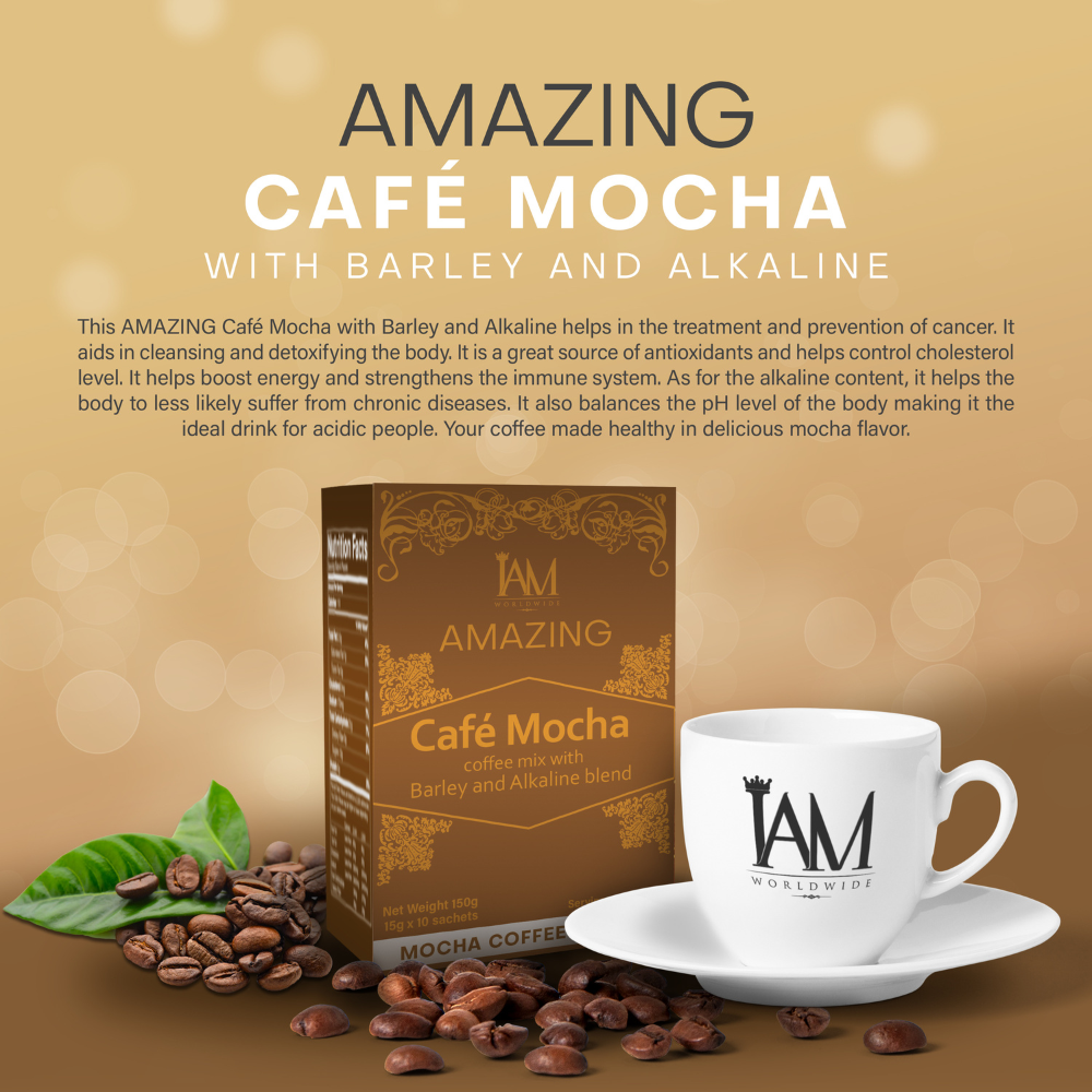 I AM Worldwide Amazing Cafe Mocha with Barley and Alkaline Powered Drink Mix