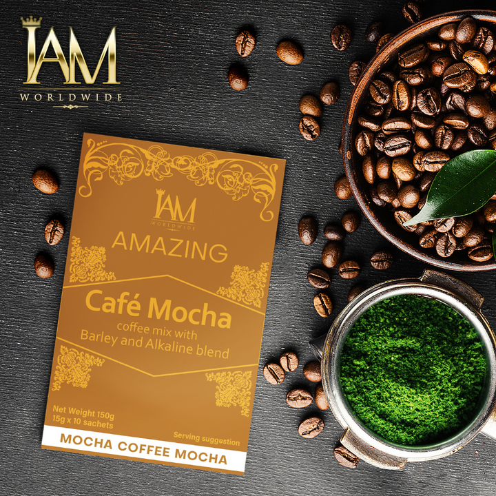 I AM Worldwide Amazing Cafe Mocha with Barley and Alkaline Powered Drink Mix