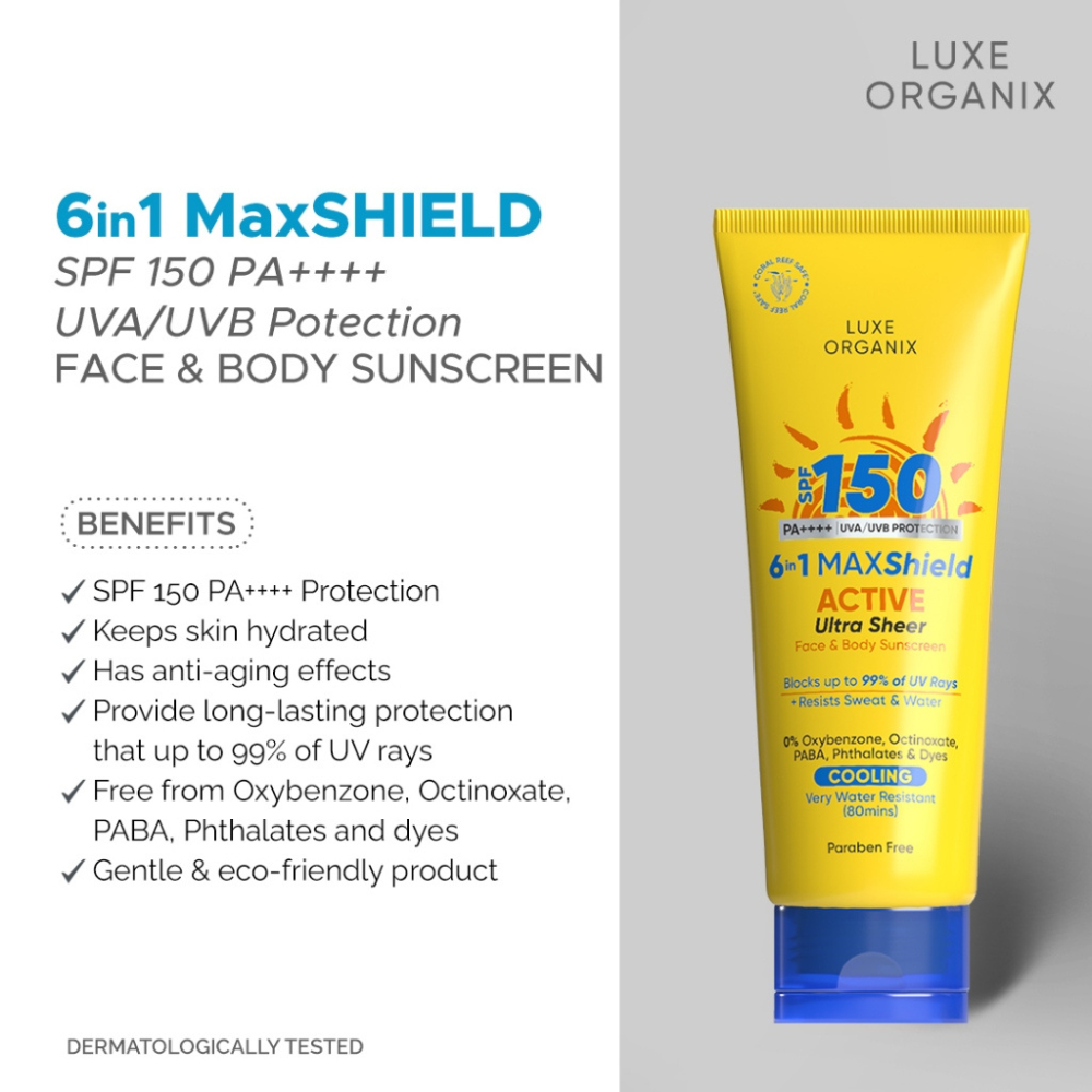 Luxe Organix 6 in 1 MAXShield Active Ulta Sheer Face & Body Sunscreen