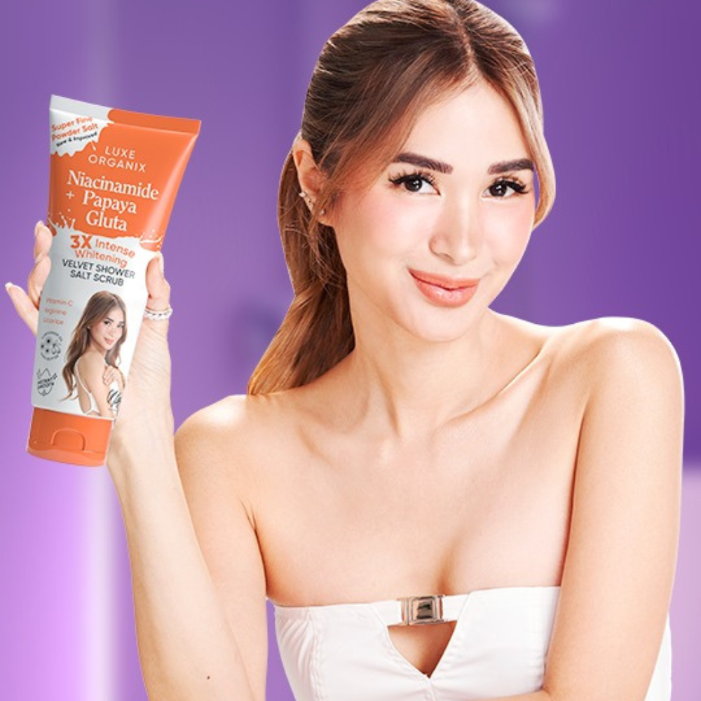 Luxe Organix Niacinamide + Papaya Gluta Velvet Salt Scrub Ultra Fine 300g Heart Evangelista