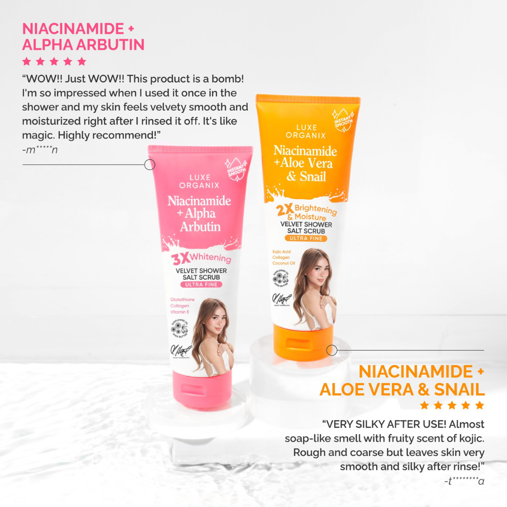 Luxe Organix Niacinamide + Alpha Arbutin Velvet Shower Salt Scrub