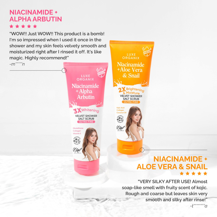 Luxe Organix Niacinamide + Alpha Arbutin Velvet Shower Salt Scrub