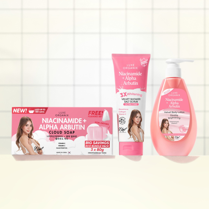 Luxe Organix Niacinamide + Alpha Arbutin Velvet Shower Salt Scrub