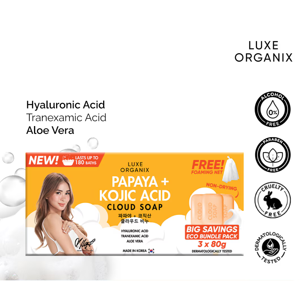 Luxe Organix Papaya + Kojic Acid Cloud Soap 3 x 80g