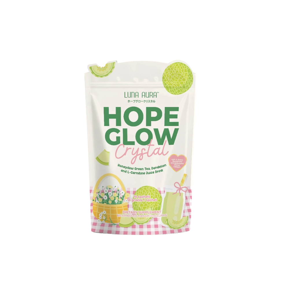 Luna Aura Hope Glow Crystal package on a white background Luna Aura Hope Glow Crystal - Honeydew Green Tea, Dandelion and L-Carnitine Juice Drink