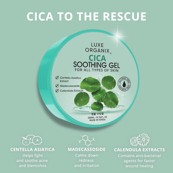 Luxe Organix Cica Soothing Gel -Calming Sensitive Skin 300ml
