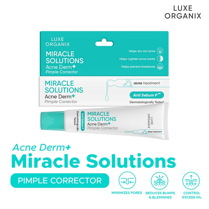 Luxe Organix Acne Derm+ Miracle Solutions packaging on a white background