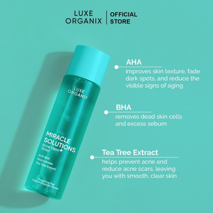 Luxe Organix Miracle Solutions AHA/BHA Tea Tree Pore Clarifying Treatment Toner 150ml