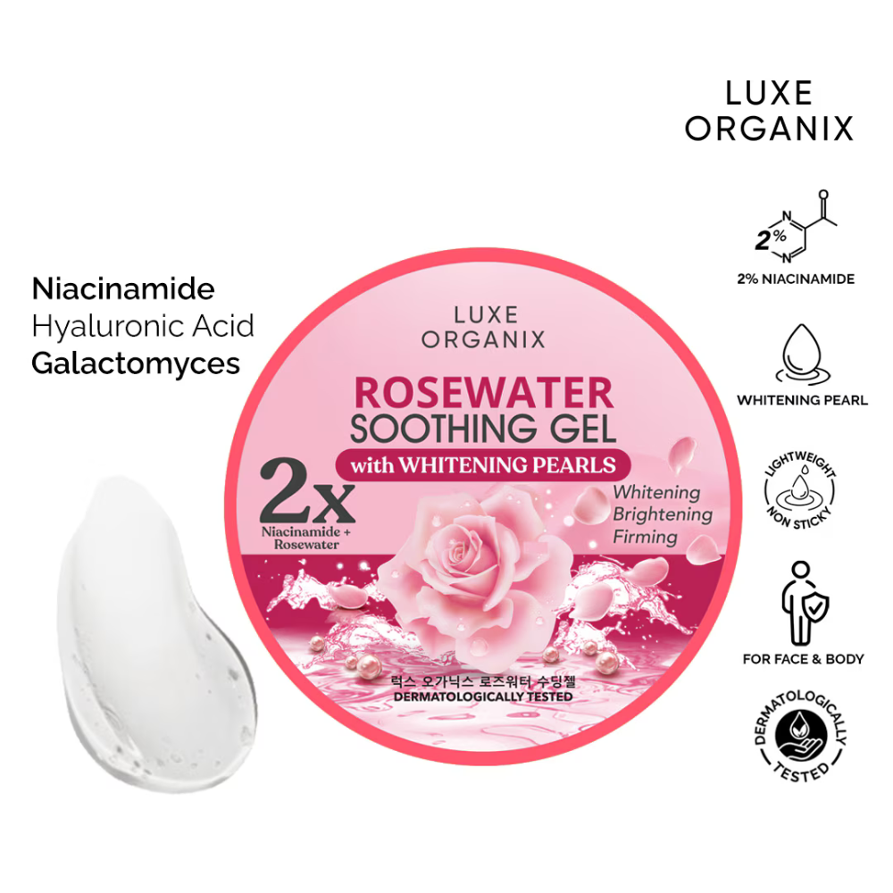 Luxe Organix Rosewater Soothing Gel With Whitening Pearls 300ml