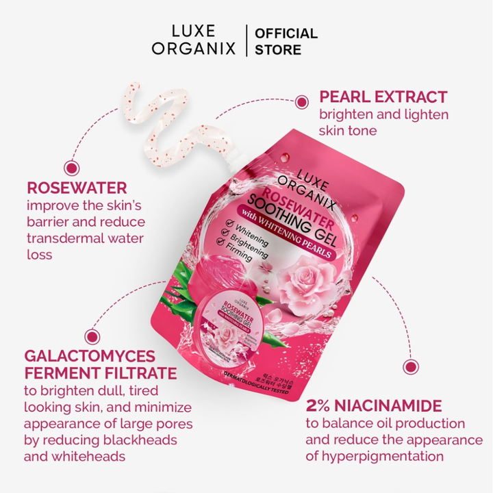 Luxe Organix Rosewater Soothing Gel with Whitening Pearls 100ml