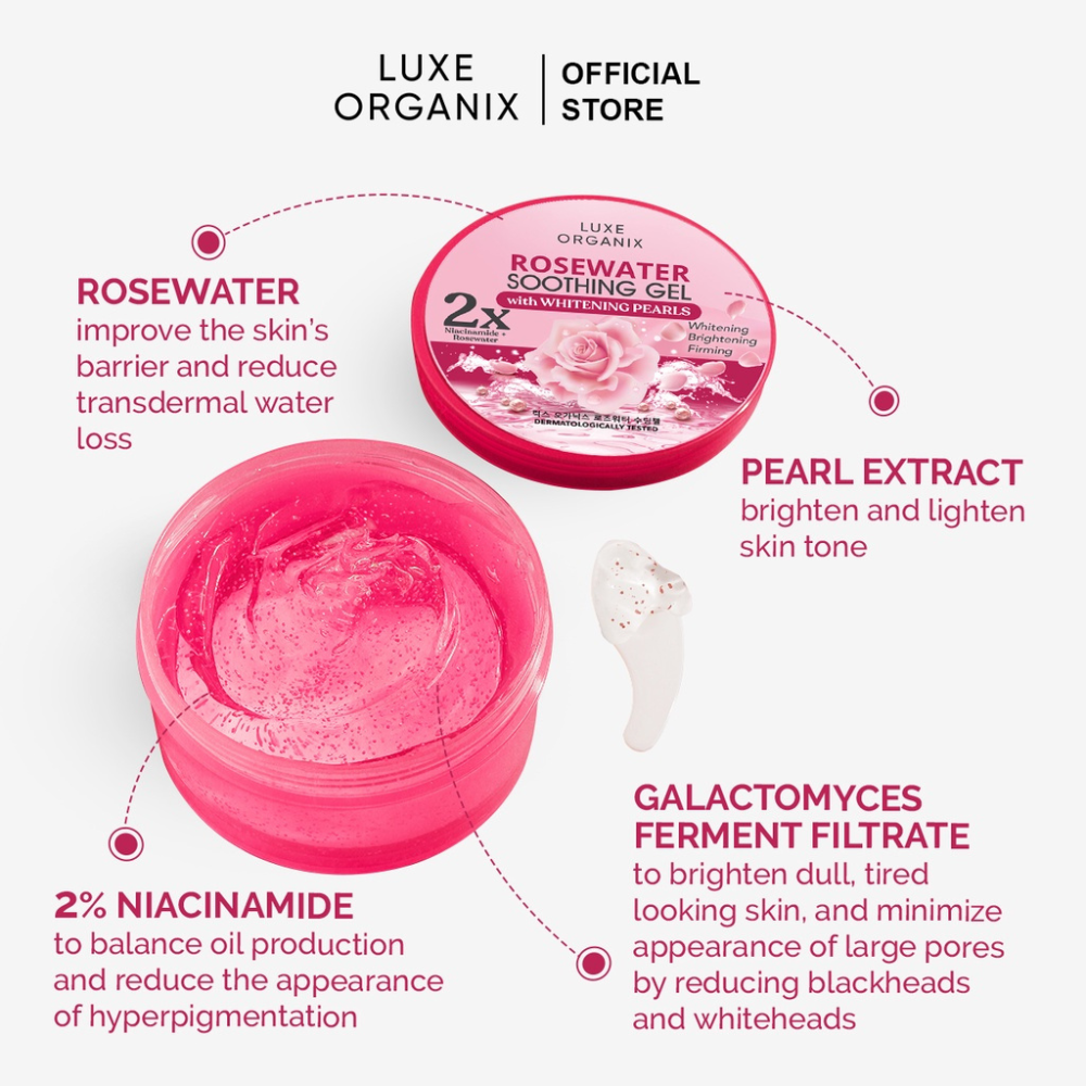 Luxe Organix Rosewater Soothing Gel With Whitening Pearls 300ml Benefits