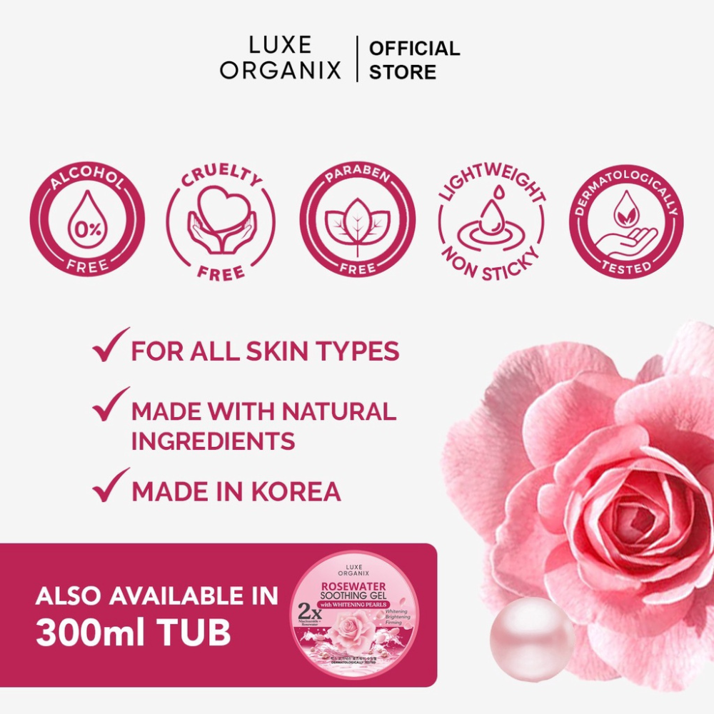 Luxe Organix Rosewater Soothing Gel with Whitening Pearls 100ml