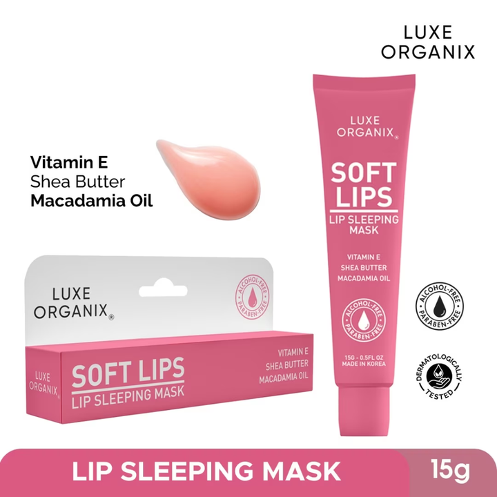 Luxe Organix Soft Lips Lip Sleeping Mask packaging on a white background