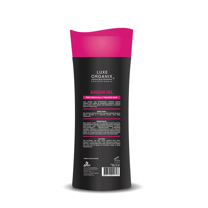 Luxe Organix Argan Oil Premium Keratin Shampoo 210ml | For Chemically Treated Hair - expires 7/26