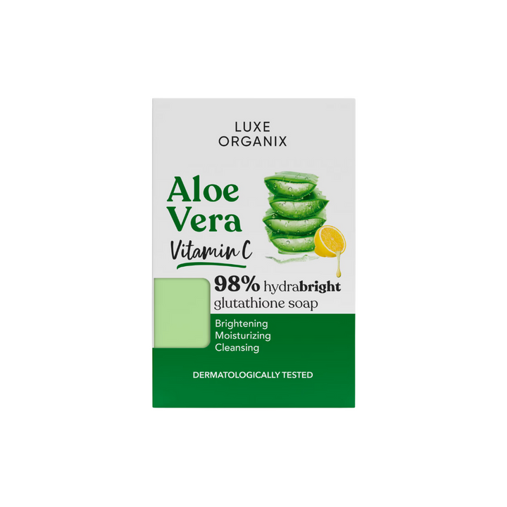 Luxe Organix Aloe Vera Vitamin C soap packaging on a white background