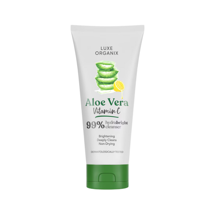 Tube of Luxe Organix Aloe Vera Vitamin C cleanser on a white background