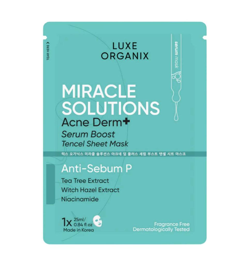 Luxe Organix Miracle Solutions Acne Derm+ Serum Boost Tencel Sheet Mask